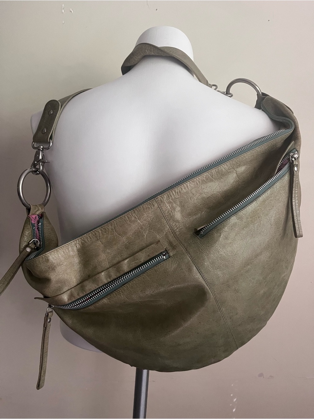 latico Olive-Taupe Leather Crossbody Satchel